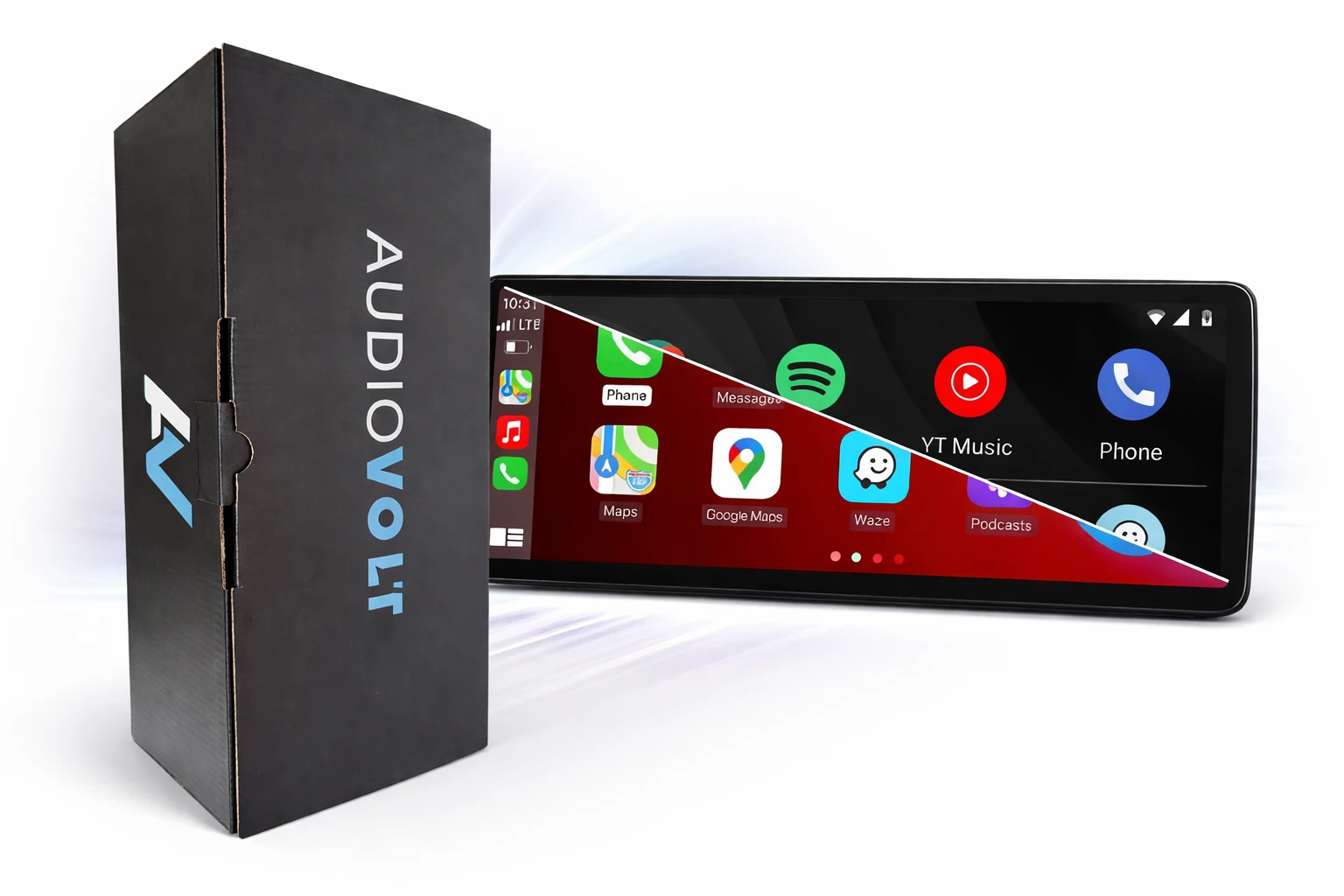 AudioVolt 12,3 inch scherm met CarPlay en Android Auto, met verpakking