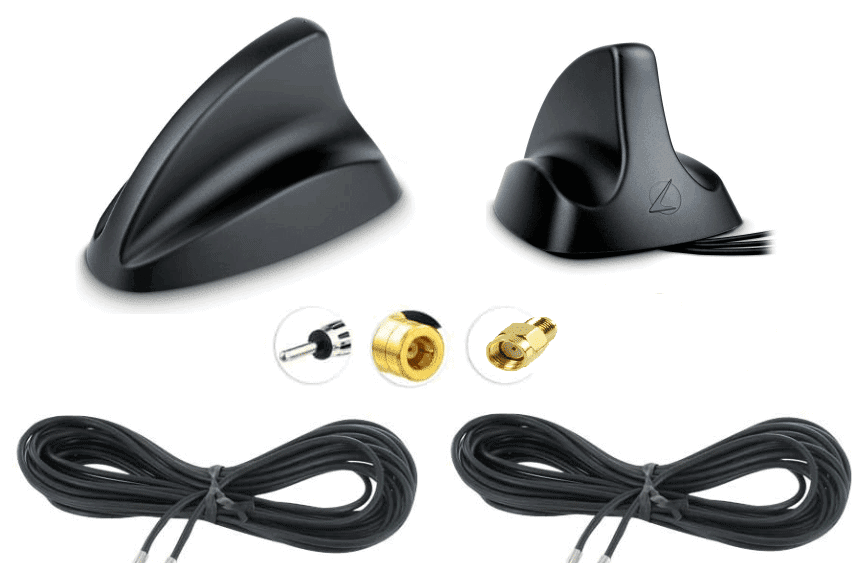 DAB Shark dak antenne inclusief fm en 5 meter verloopkabels (dab SMA SMB) - Audiovolt