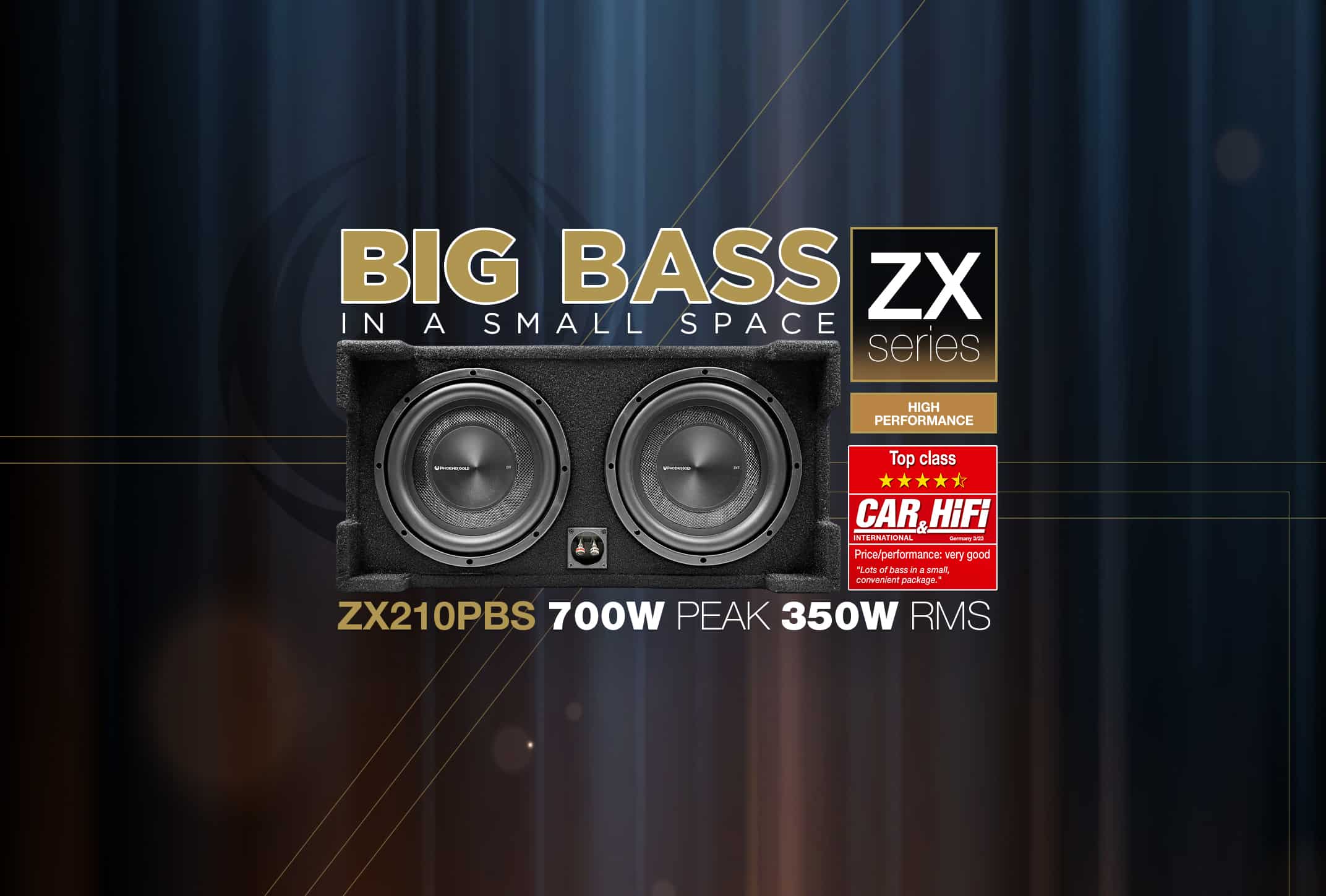 Phoenix Gold ZX210PBS downfire 10-inch subwoofer 350watt RMS en
