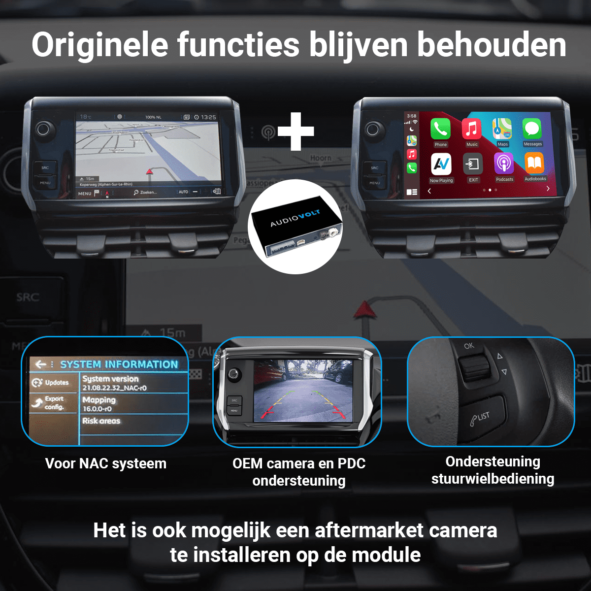 Peugeot 2008 draadloos Carplay en Android auto interface 2019+